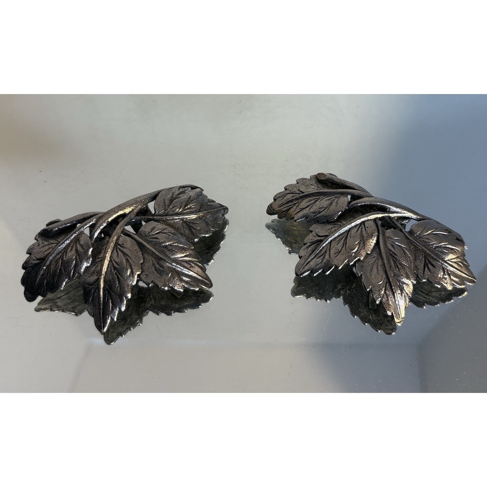 Vintage Musi Dress Shoe Clips Darkened Silver Cut Steel Leaf 3"